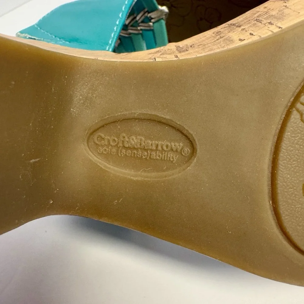 Croft & Barrow Sole (Sense) Ability Cork Wedge Teal Margie Sandals ‎ 9.5 New